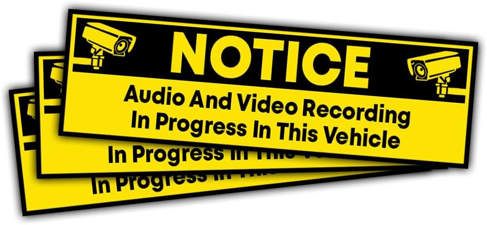 (3pcs) Dash Cam Sticker Dash Cam Recording Stickers, Audio and Video Recording Sticker- Vinyl Stickers for Laptop Water Bottle Phone Car Window Helmet 3 inches (Yellow)