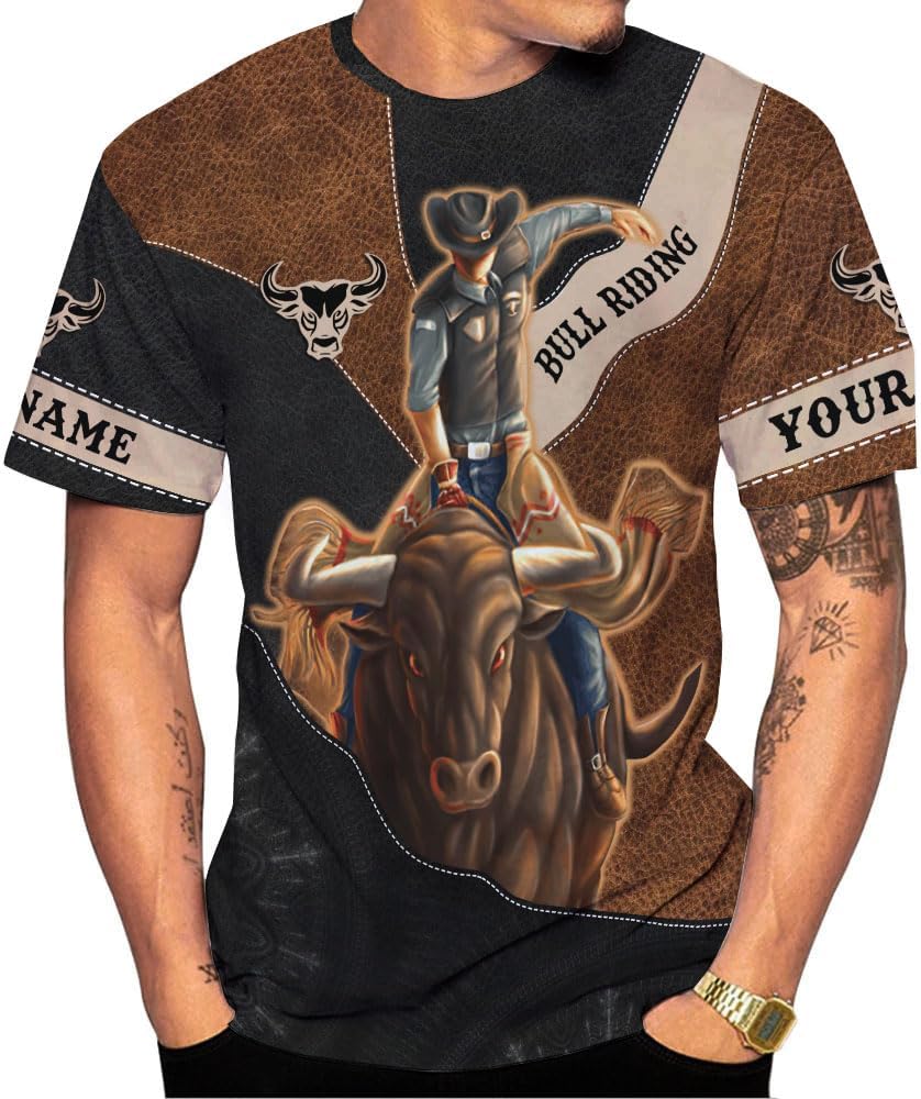 Mostprints Personalized Name Bull Riding Shirt 3D, Rodeo Shirts Bull Biding Shirts for Men and Women, Bull Rider Shirt Gift