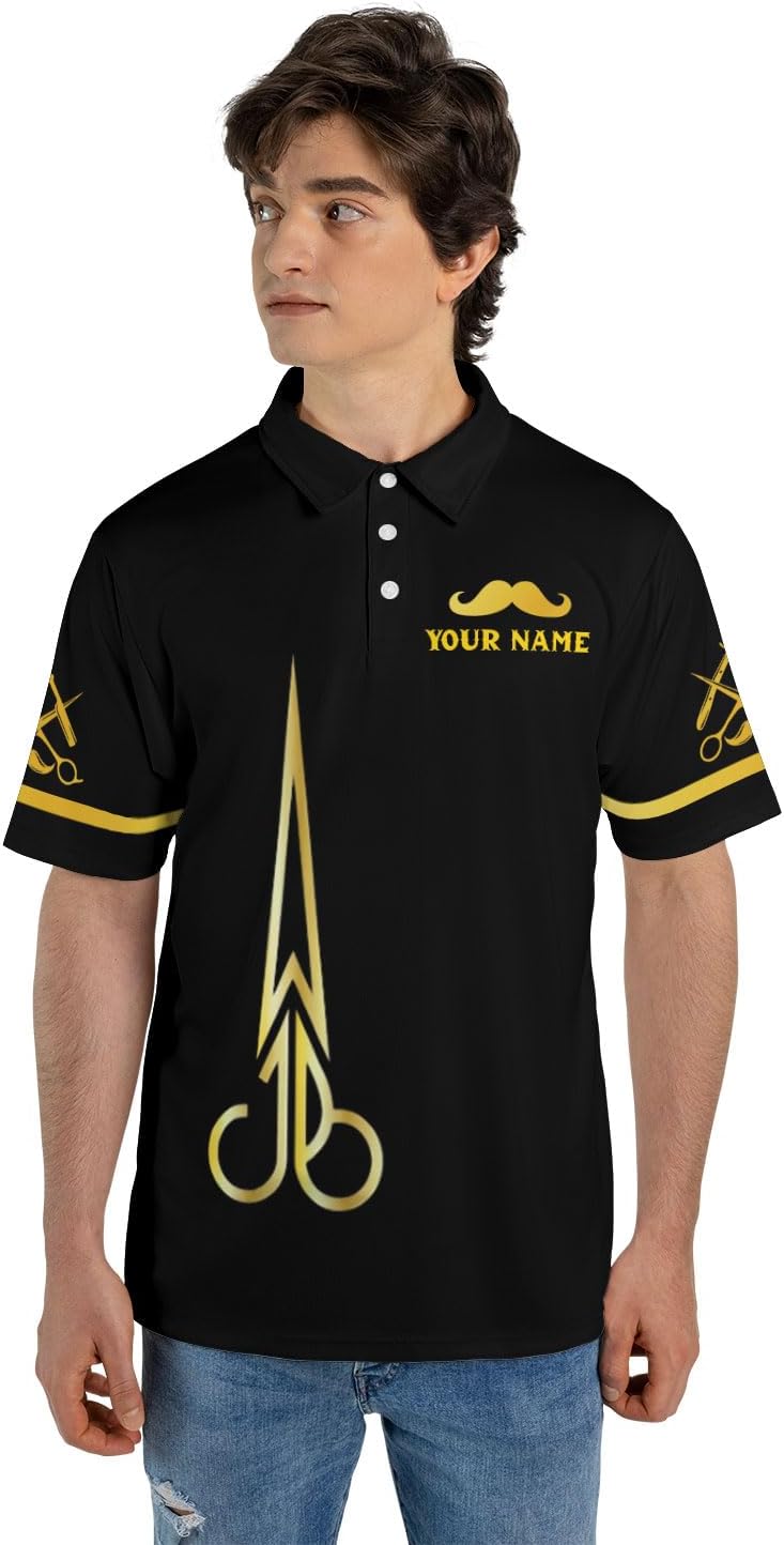 Custom 3D Barber Polo Shirt for Men Women Gift Personalized Hair Stylist Tee Barbershop Apparel Hairdresser Printed Uniform