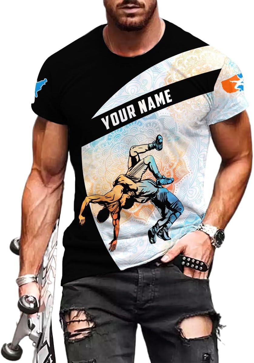 MAPrints Personalized Name Wrestling Shirt 3D All Over Print, Wrestle T-Shirt, Funny Free Hug Wrestling T-Shirt for Men S-5XL