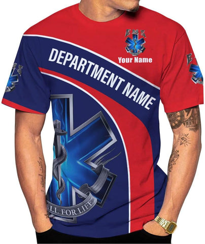 Mostefy Personalized Name EMS Shirt 3D Uniform Emergency Medical Technician, EMS Shirts for Men, EMT Shirt, Paramedic Shirt