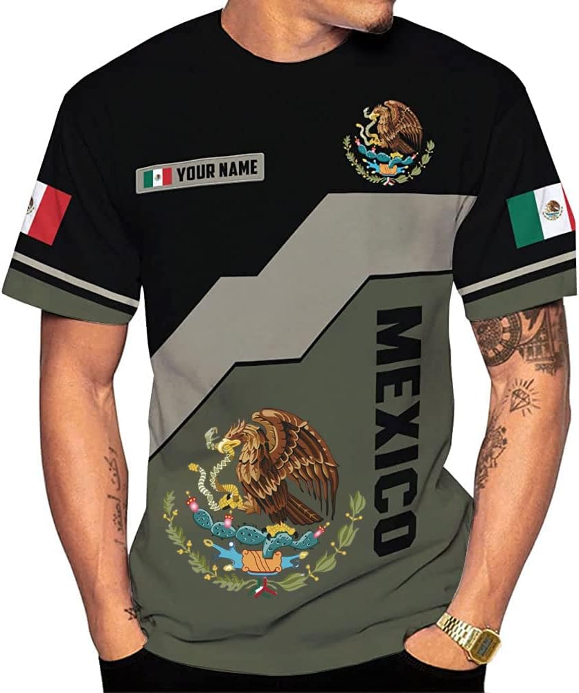 RoyalBro Personalized Mexico Shirt, Camisas de Mexico Customized Mexican Shirts Mexican Flag Mexico 3D Shirt for Men Women