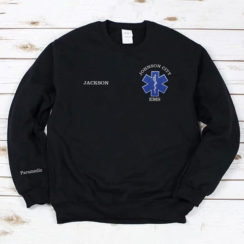 Intenprints Personalized EMS EMT Embroidered Sweatshirt, Custom EMS EMT Paramedic Uniform Emergency Medical Technician Shirts