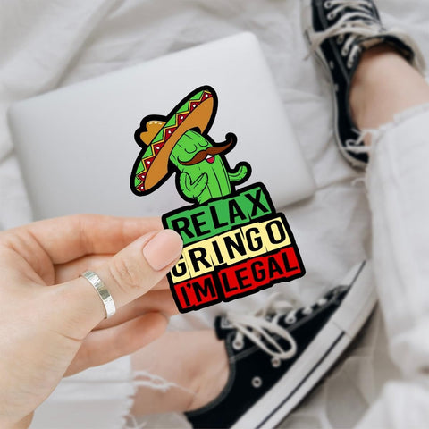 COMBO 3PCS Relax Gringo Im Legal Sticker, Funny Immigrant Calcomanias Mexico Mexican Cactus Stickers for Truck Car Helmet Laptop Water Bottle Phone