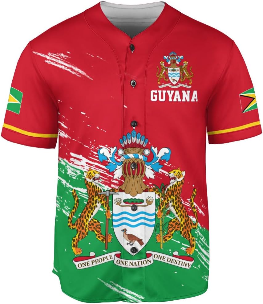 Leeprints Personalized Guyana Baseball Jersey Shirt, GuyaneseFlag Jersey, Guyana Guyanese Pride Jersey for Men and Women