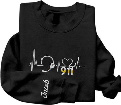 Leeprints Personalized Embroidered Dispatcher 911 Sweatshirt, Pulse Dispatch Embroider Hoodie, Thin Gold Line 911