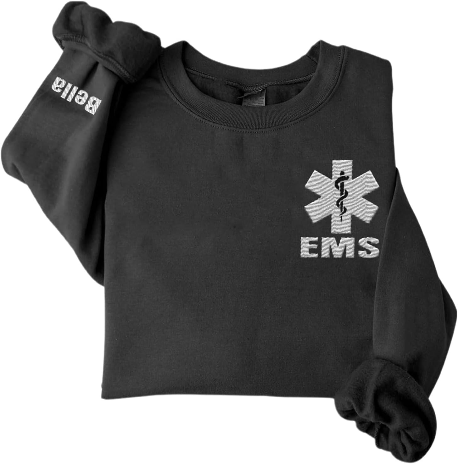Personalized EMT EMS Paramedic Thin White Line Embroidered Sweatshirt, EMT Student, EMT Future, Medical Worker (Cotton, SS133)