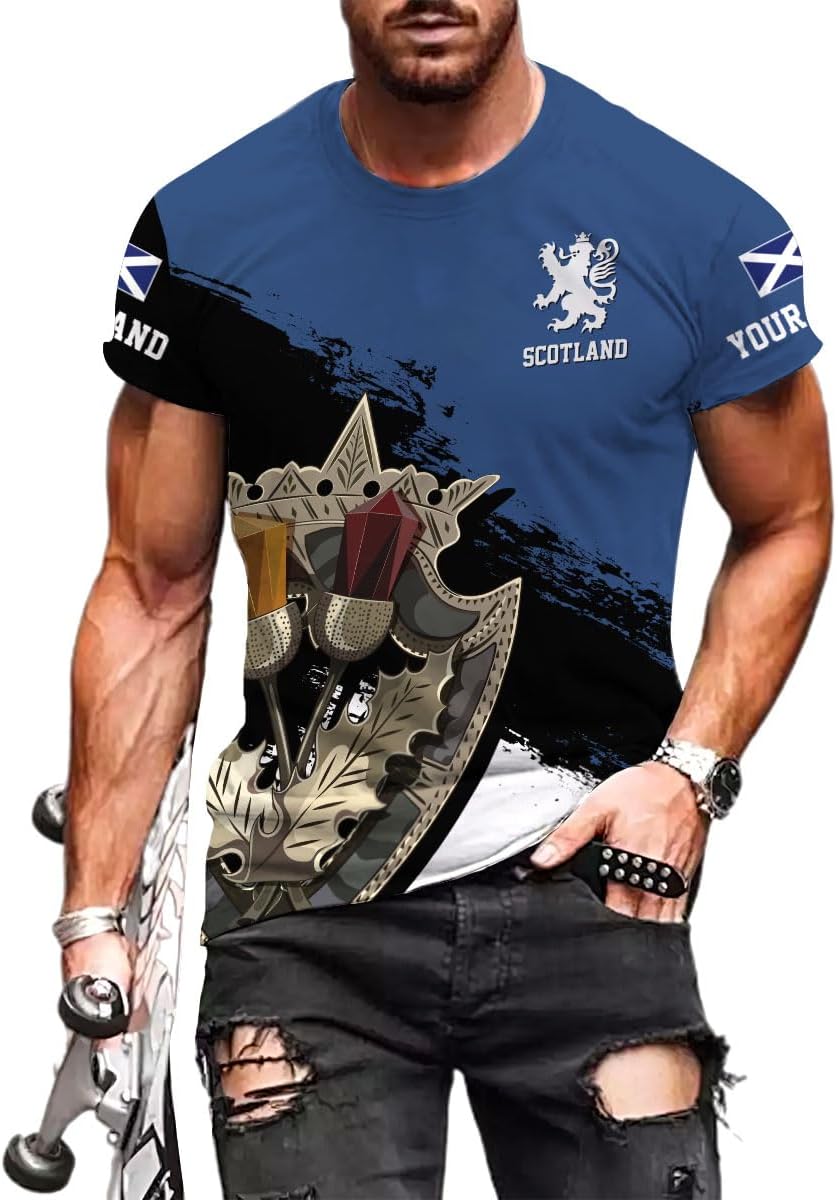 Custom Scotland Shirts for Men Scottish Rampant Lion Scotland Coat of Arms Banner T-Shirt Lion Scottish Pride Gift Shirts 3D