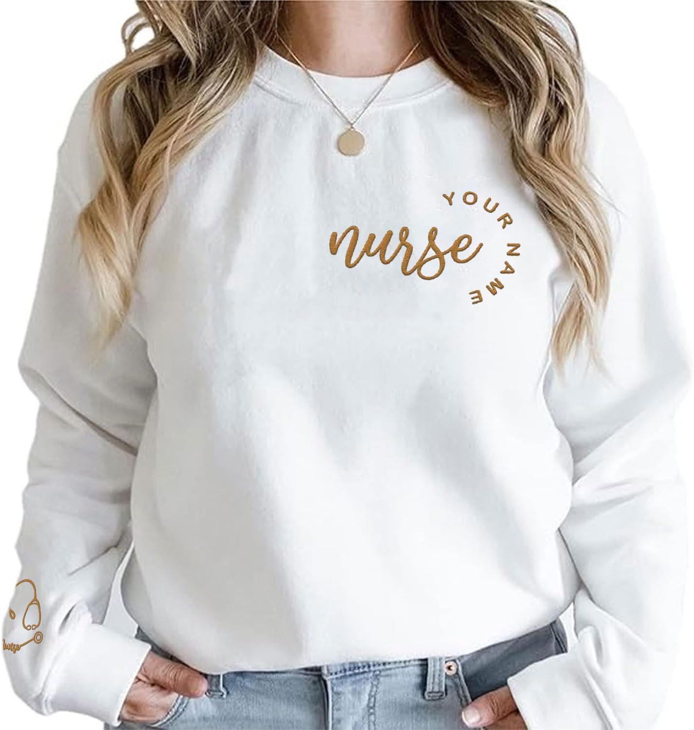 Suseaz Personalized Embroidered Nurse Sweatshirt, Custom Name Nurse Sweatshirt, Gift For Nurse, Women, Nursing School Shirt