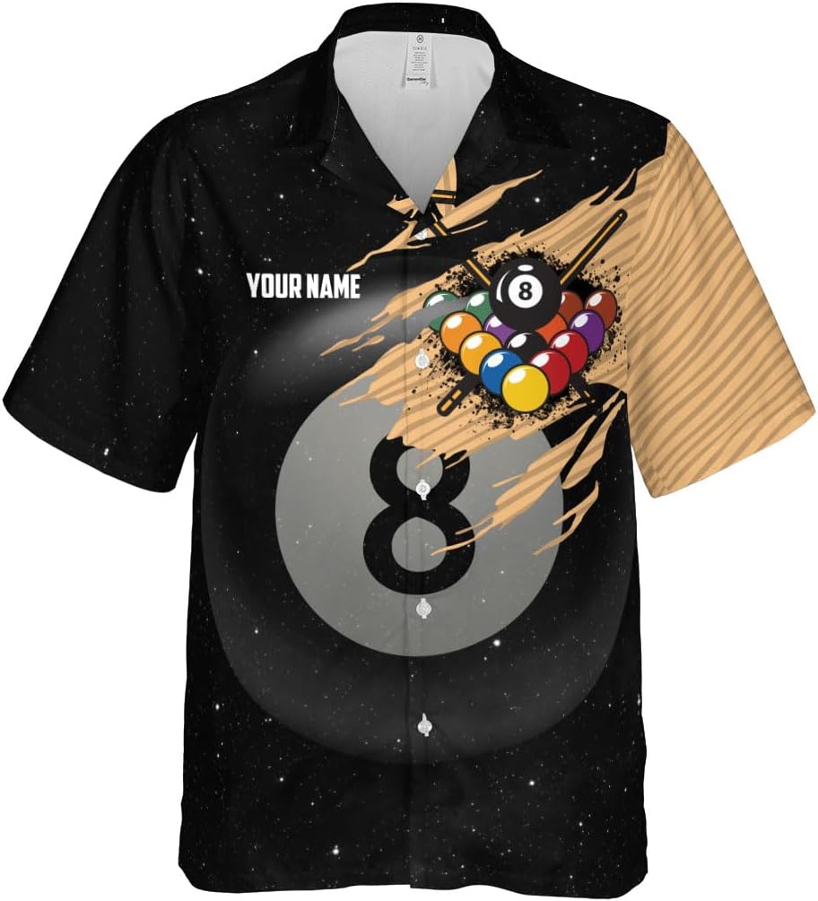 Personalized Billiard Hawaiian Shirt Button Down Custom Billiard Stick 8 Ball Pool Billiard Team Gift for Billiards