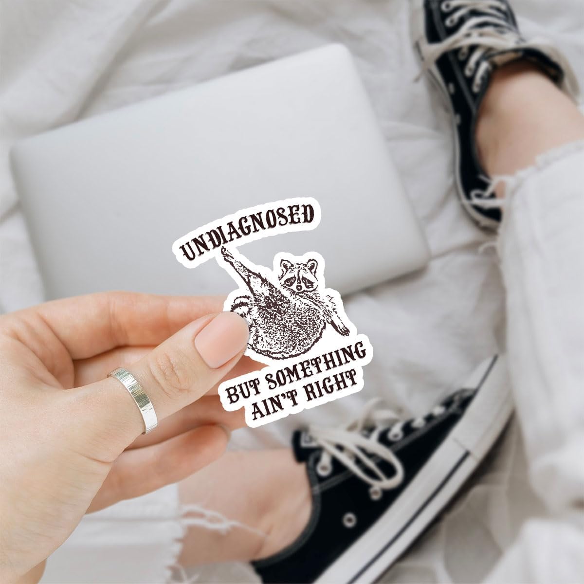 3Pcs Undiagnosed But Something Ain't Right Sticker Funny Raccoon Trash Panda Gift Undiagnosed But Something is Definitely Wrong Stickers Sarcastic Decal for Laptop Bottle Phone Car Hard Hat 3"