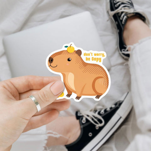 (3pcs) Capybara Cute Sticker, Meme Capy Sticker, Don't Worry Be Capy Sticker, Sticker Die-Cut Waterproof Vinyl Sticker for Laptop Water Bottle Phone Window Helmet Decal Gift