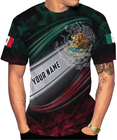 Mostefy Personalized Name Mexican Shirts 3D Customized Mexico Shirt US Flag, Mexican Shirts for Women Unisex