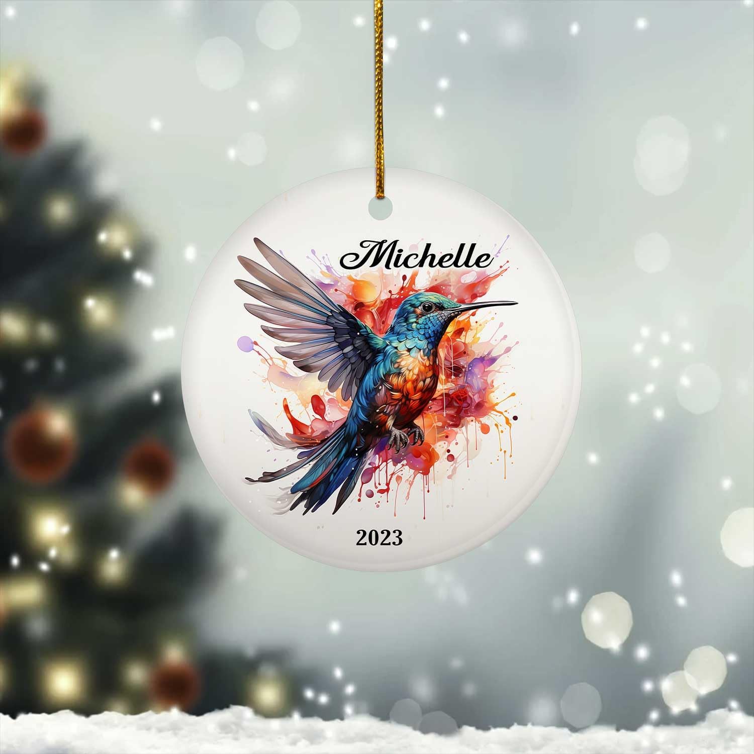 MAPrints Personalized Hummingbird Ornaments for Christmas Tree 2024, Hummingbird Christmas 2024 Ornament, Bird Ceramic Ornament, Gifts for Bird Lovers (Bird 3)