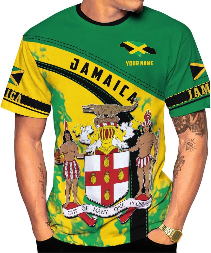 Ligthuy Personalized Jamaica Shirt 3D, Custom Jamaica Flag Lion Shirt for Men and Women, Jamaican Pride T-Shirt Unisex