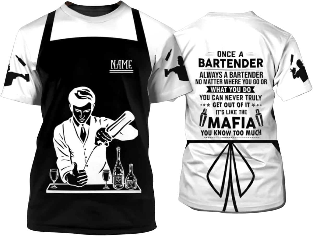 MAPrints Personalized Bartender Shirt Custom Bartender Tshirts Bartending 3D Tshirts Bartender Barista Camisas Tshirt for Men
