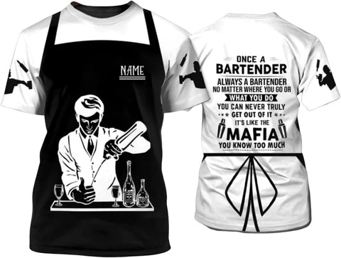 MAPrints Personalized Bartender Shirt Custom Bartender Tshirts Bartending 3D Tshirts Bartender Barista Camisas Tshirt for Men