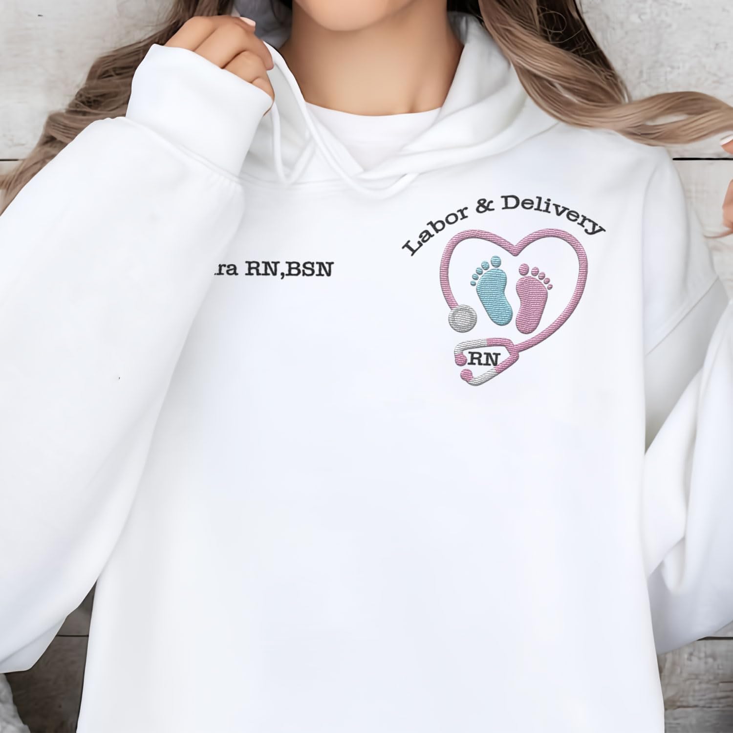 Suseaz Personalized Labor and Delivery Nurse Embroidered Sweatshirt, LD Sweatshirt Hoodie, L&D Sweater for Women