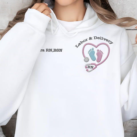 Suseaz Personalized Labor and Delivery Nurse Embroidered Sweatshirt, LD Sweatshirt Hoodie, L&D Sweater for Women