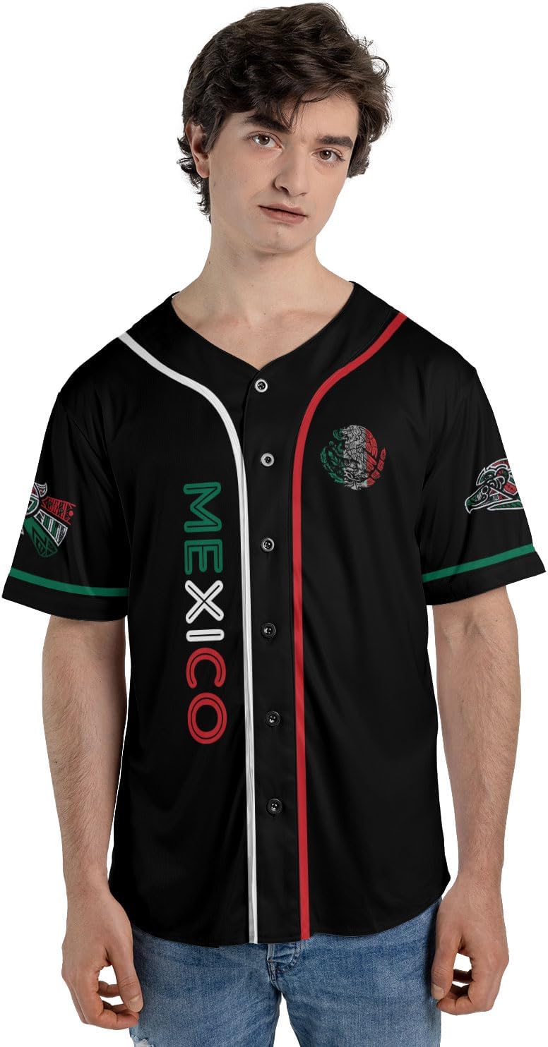 Mostefy Personalized Mexico Baseball Jerseys Mexican Eagle & Flag Shirt for Teams, Mexico Shirts for Men & Women Size S-5XL1