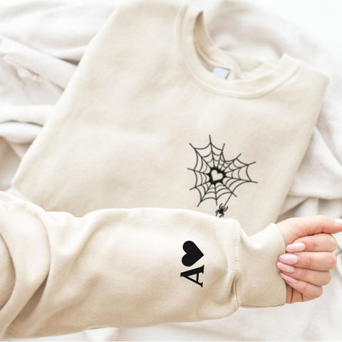 Personalized Embroidered Heart Hoodies For Couples, Matching Couple Sweaters Custom Anniversary Sweatshirts Spider Heart