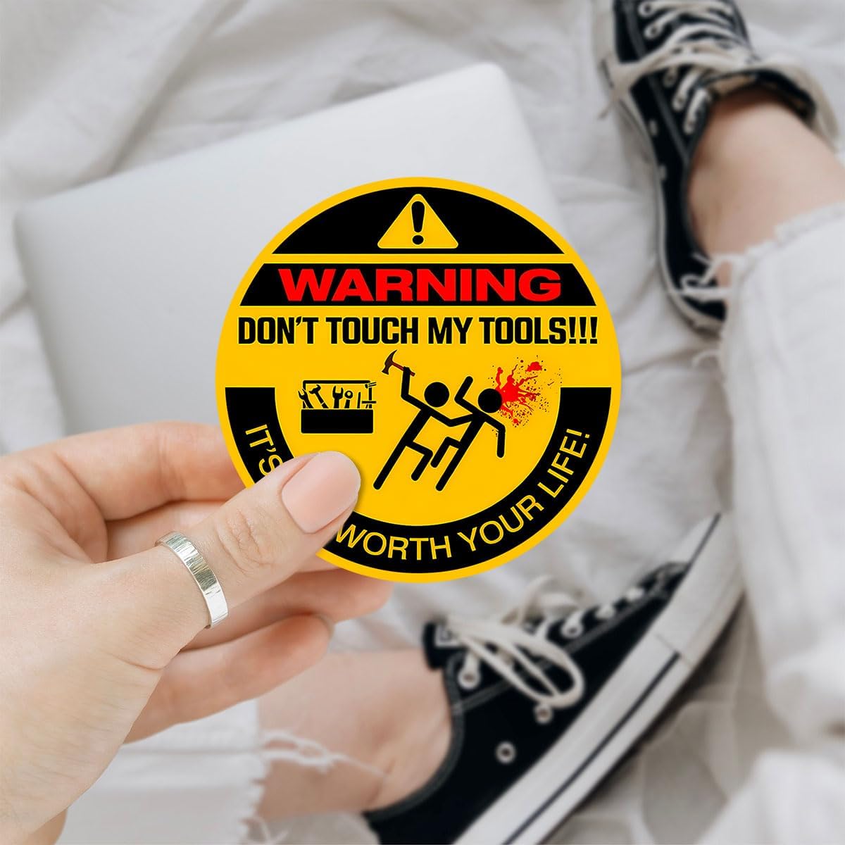 3 Pcs Don't Touch My Tools - It's Not Worth Your Life Sticker, Warning Sticker, Tool Boxes Sticker 3 Inches for Men Welding Ironworker Lineman Electrician Pipeliner Laptop Water Bottle Phone Car