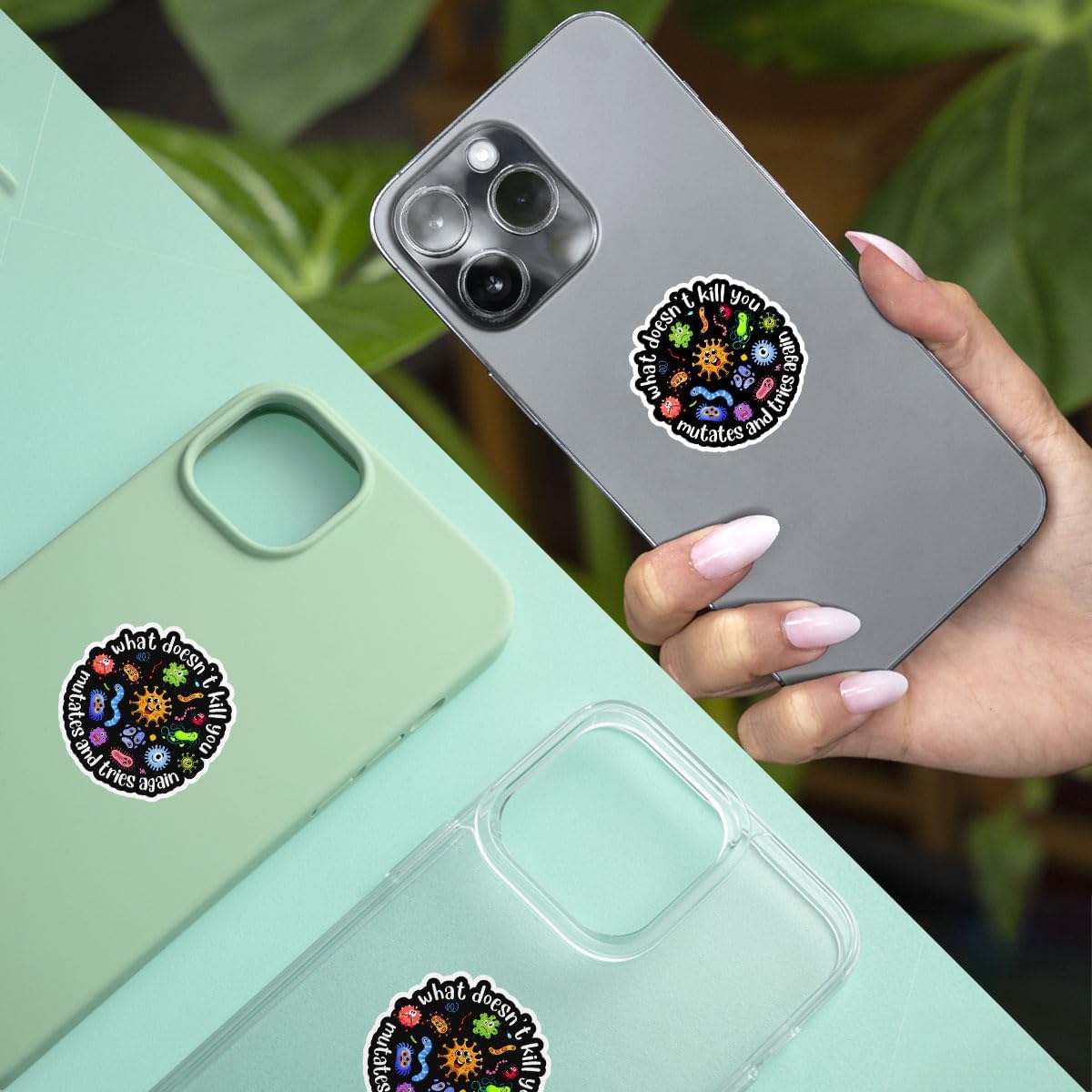 3 Pcs What Doesn't Kill You Mutates and Tries Again Sticker and Tries Again Public Health Stickers Gifts Microbiology Psychology Stickers for Water Bottle Tumbler Phone Case Laptop 3"x3"