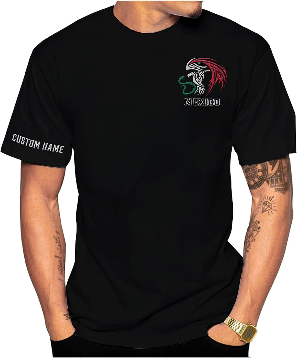Mostprints Personalized Name Embroidered Mexico Tshirt, Customized Name Shirts Mexican US Flag, Mexico Shirt2