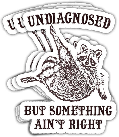 3Pcs Undiagnosed But Something Ain't Right Sticker Funny Raccoon Trash Panda Gift Undiagnosed But Something is Definitely Wrong Stickers Sarcastic Decal for Laptop Bottle Phone Car Hard Hat 3"