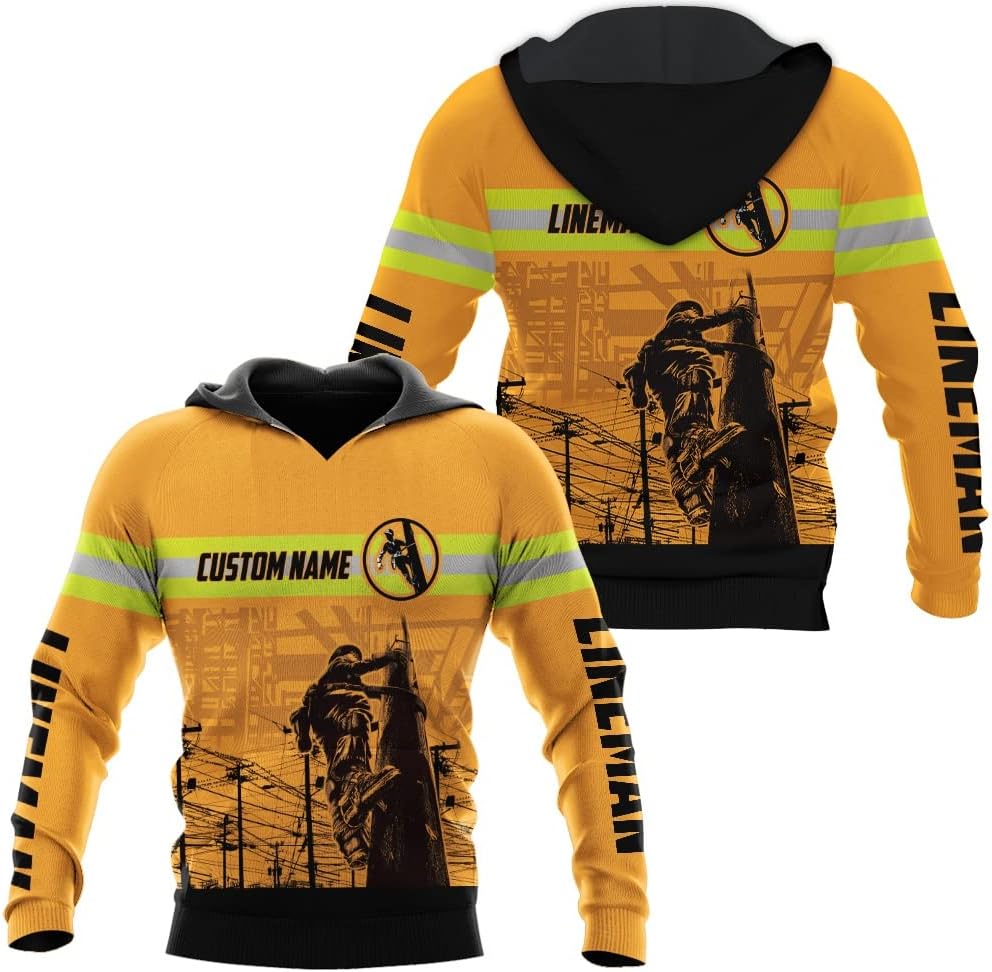 Personalized Lineman 3D Print Hoodies Unisex Pullover Hoodie Gift For Men, Women, Full Size S-5XL For Men Women