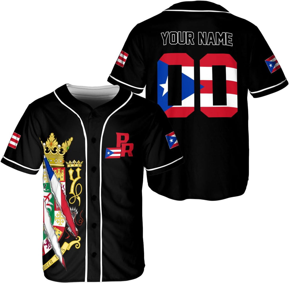 RoyalBro Personalized Puerto Rico Baseball Shirt - Custom Team Name, Puerto Rican Baseball Jersey for Men
