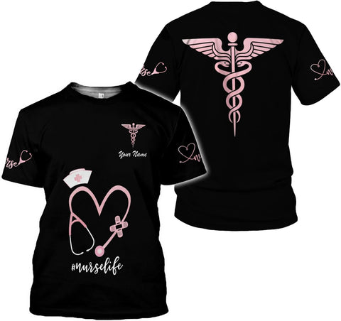 Woseprints Personalized Name 3D Nurse Shirts, Emergency Nurse T-Shirt Gifts