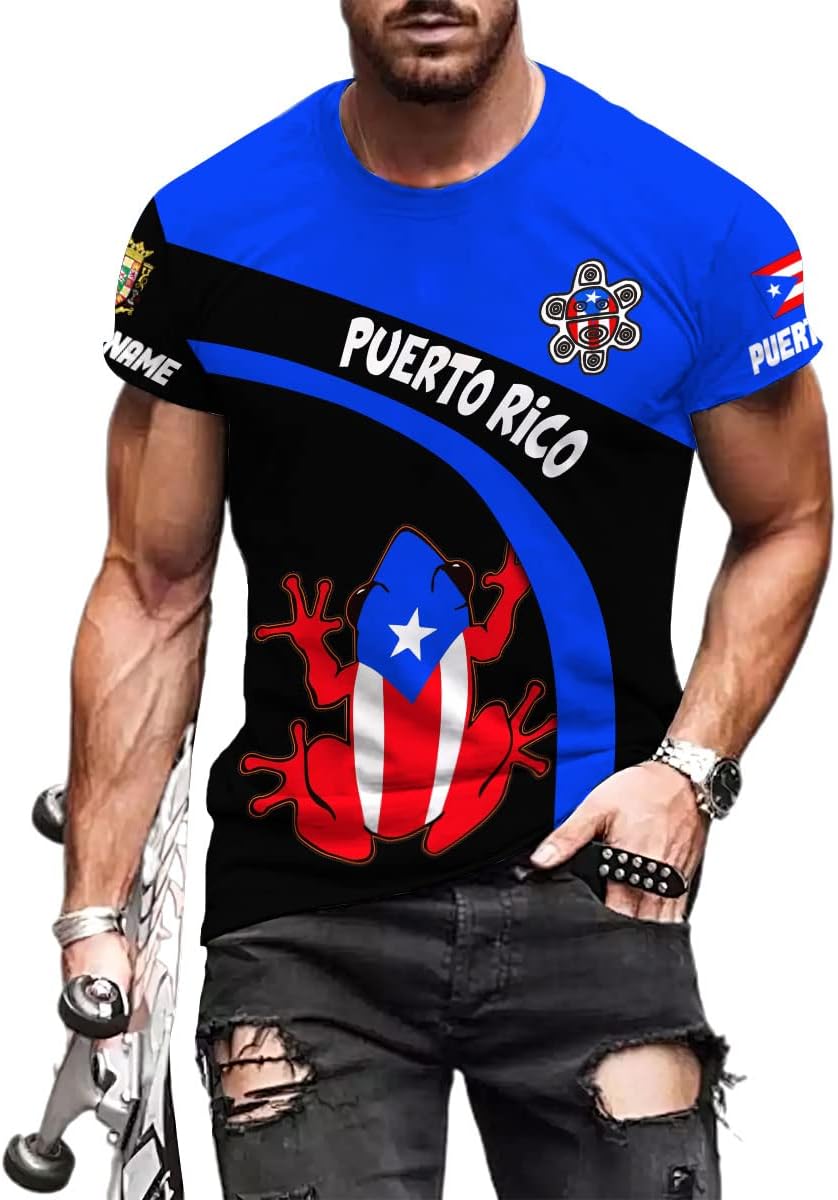 Woseprints Personalized Name Puerto Rico 3D Shirt, Puerto Rico Flag T-Shirt for Men & Women