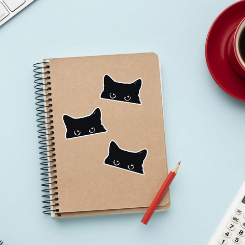(3Pcs) Peeking Sneaky Cat Sticker, Cute Black Cat Meme Sticker Car Decal Bumper Stickers, Kitty Vinyl Stickers - Stickers for Laptop Water Bottle Phone Car Window Helmet 3 Inches