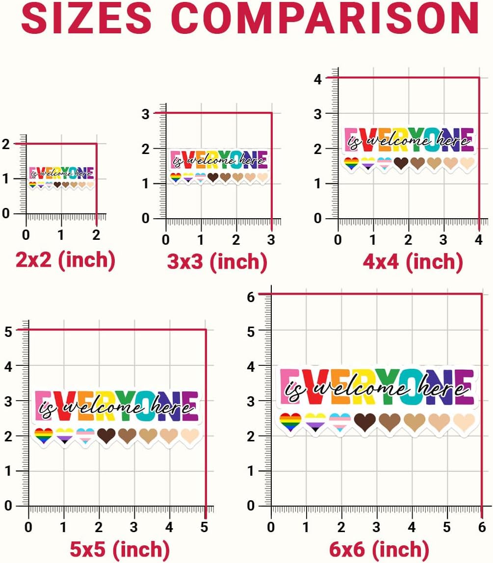 3Pcs Everyone is Welcome Here Sticker, Everyone is Welcome Here Pride Hearts Vinyl Sticker, LGBTQ Proud Stickers, Pride Love Rainbow Flag Sticker - Stickers For Laptop Water Bottle Phone Car Helmet 3"