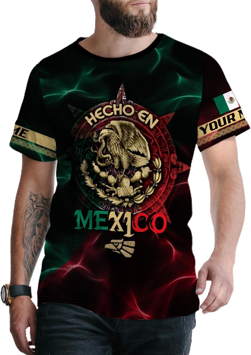 Mostefy Personalized Name Mexican Shirts 3D Customized Mexico Shirt US Flag, Mexican Shirts for Women Unisex