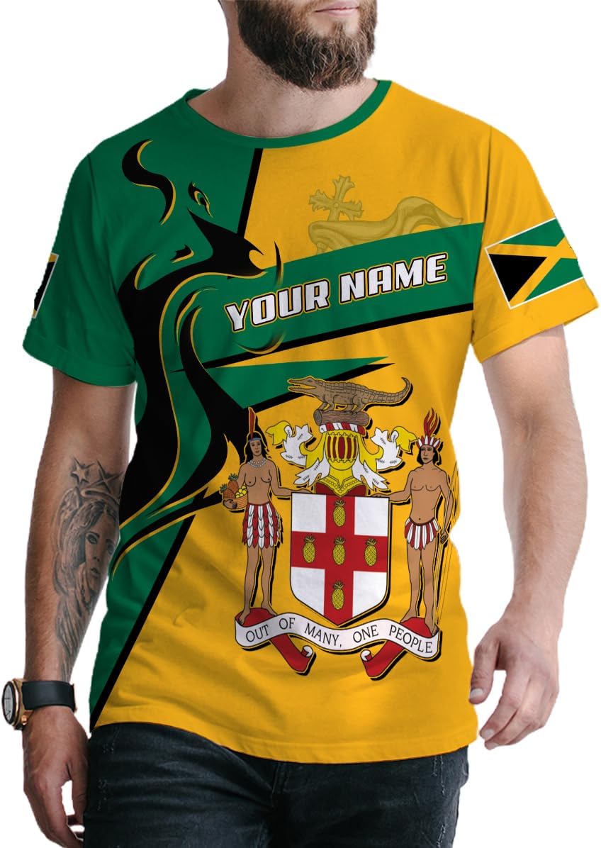 Ligthuy Personalized Jamaica Shirt 3D, Custom Jamaica Flag Lion Shirt for Men and Women, Jamaican Pride T-Shirt Unisex