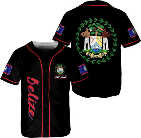 Podagree Personalized Belize Baseball Jersey Camisa Shirt, Belizean Flag Jersey, Belizean Pride Jersey for Men and Women