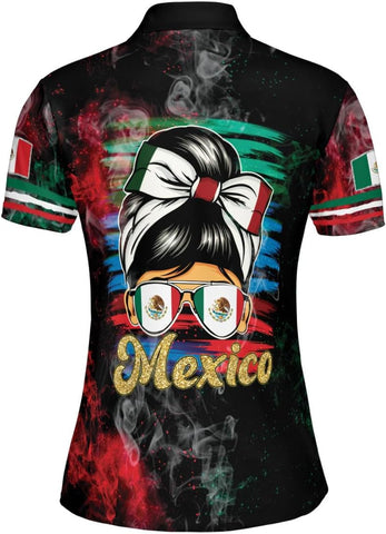 Mostprints Personalized Mexico Polo Shirts for Women, Custom Name Mexican Shirts for Women, Mexico Polo Shirt Flag Women New