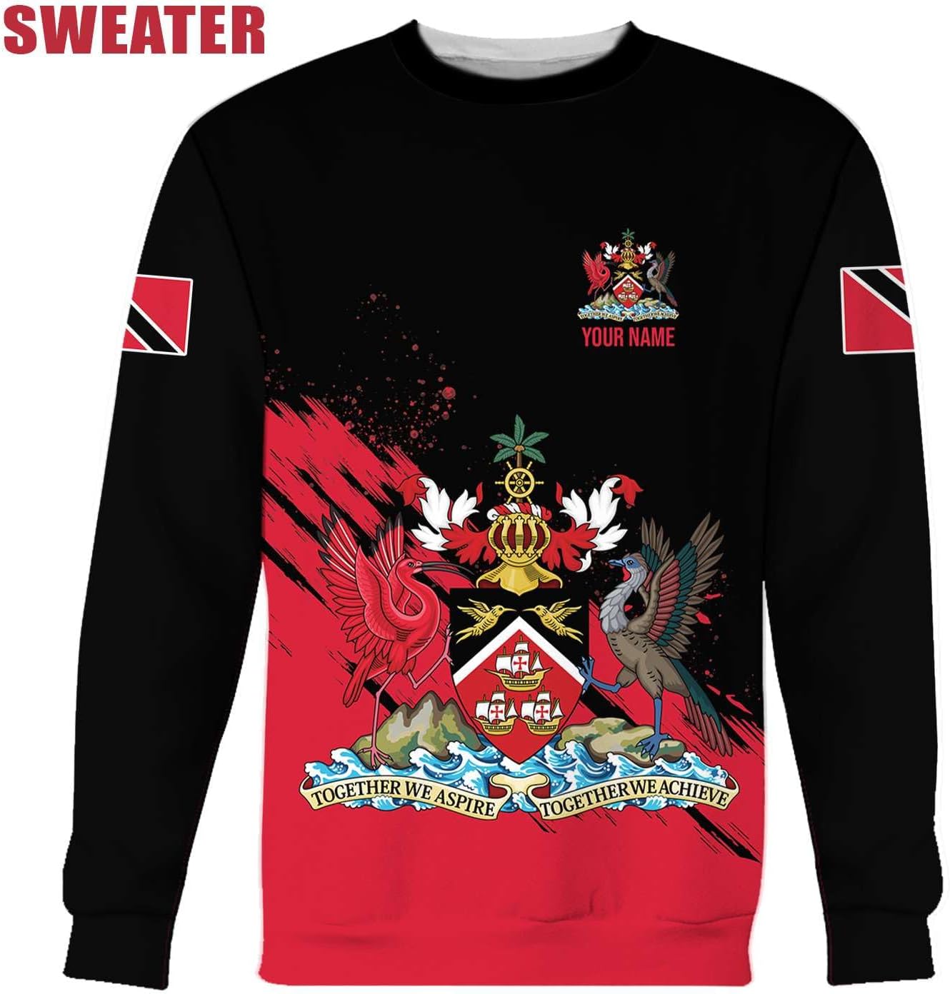 Woseprints Personalized Trinidad & Tobago 3D Hoodie, Trinidad and Tobago Coat of Arms Flag Trinidad Pride Tshirt, Sweatshirt
