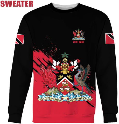 Woseprints Personalized Trinidad & Tobago 3D Hoodie, Trinidad and Tobago Coat of Arms Flag Trinidad Pride Tshirt, Sweatshirt