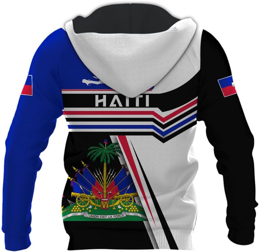Vybonz Personalized Haiti Pride Flag Shirt, Haitian Sweatshirt 3D for Men & Women Haitian Pride Coat of Arms Hoodie