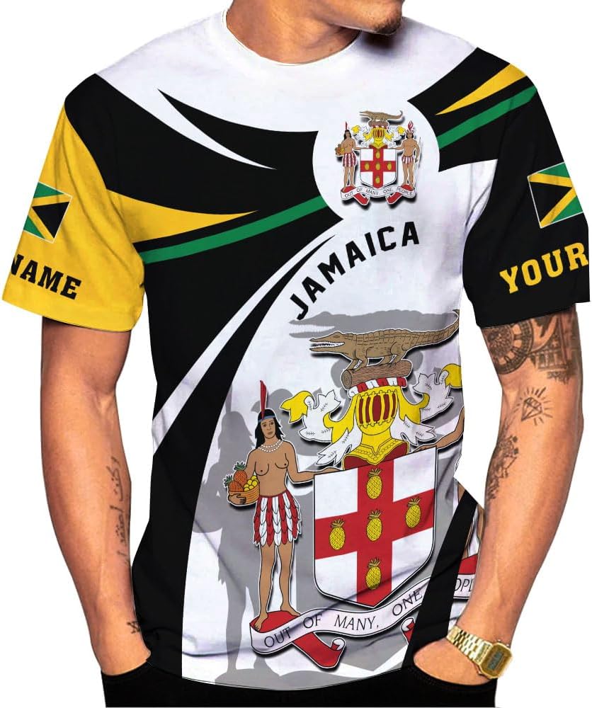 Ligthuy Personalized Jamaica Shirt 3D, Custom Jamaica Flag Lion Shirt for Men and Women, Jamaican Pride T-Shirt Unisex