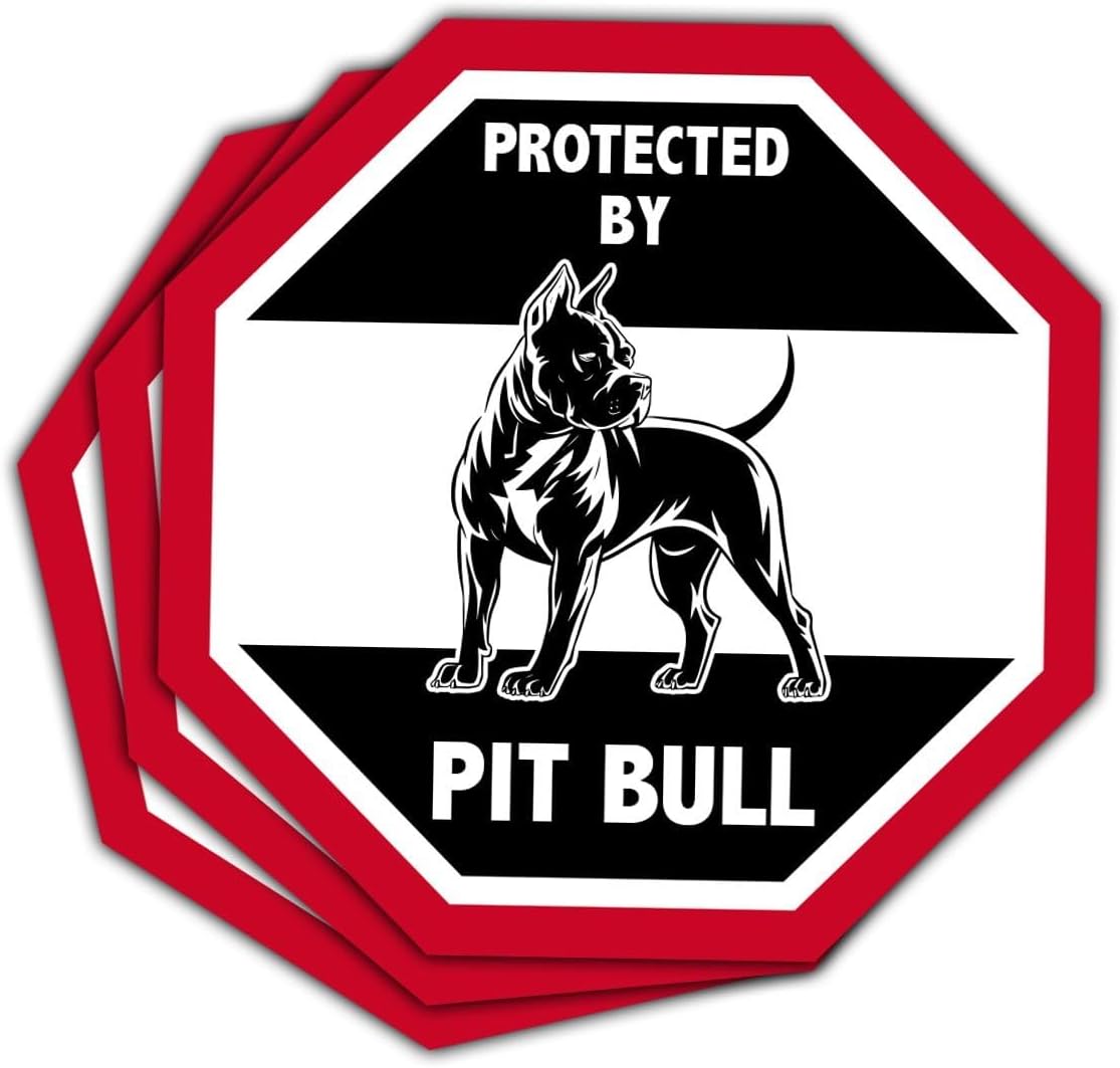 (3PCS) Protected by Pit Bull Sticker Stickers-Beware of Pitbull Sign, Guard Dog Vinyl Decal for Car, Home & Laptop – Durable Outdoor Pitbull Bumper Sticker, Vinyl Decal - 3 Inch