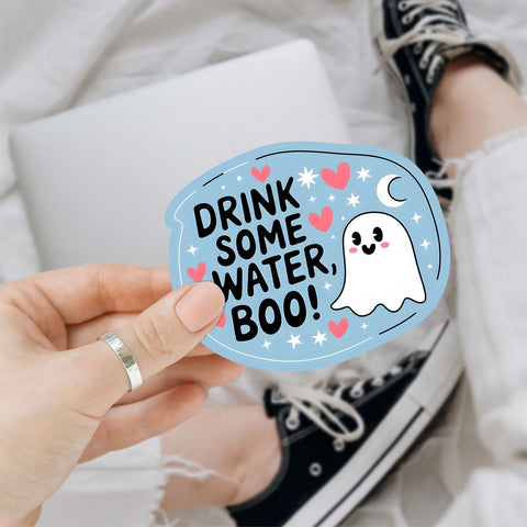 3 Pcs Drink Some Water Boo Sticker, Cute Hydration Reminder Ghost Sticker, Cute Ghost Sticker, Reminder Drink Water Sticker, Halloween Gifts for Laptop Water Bottle Phone Car Window Helmet 3 Inches