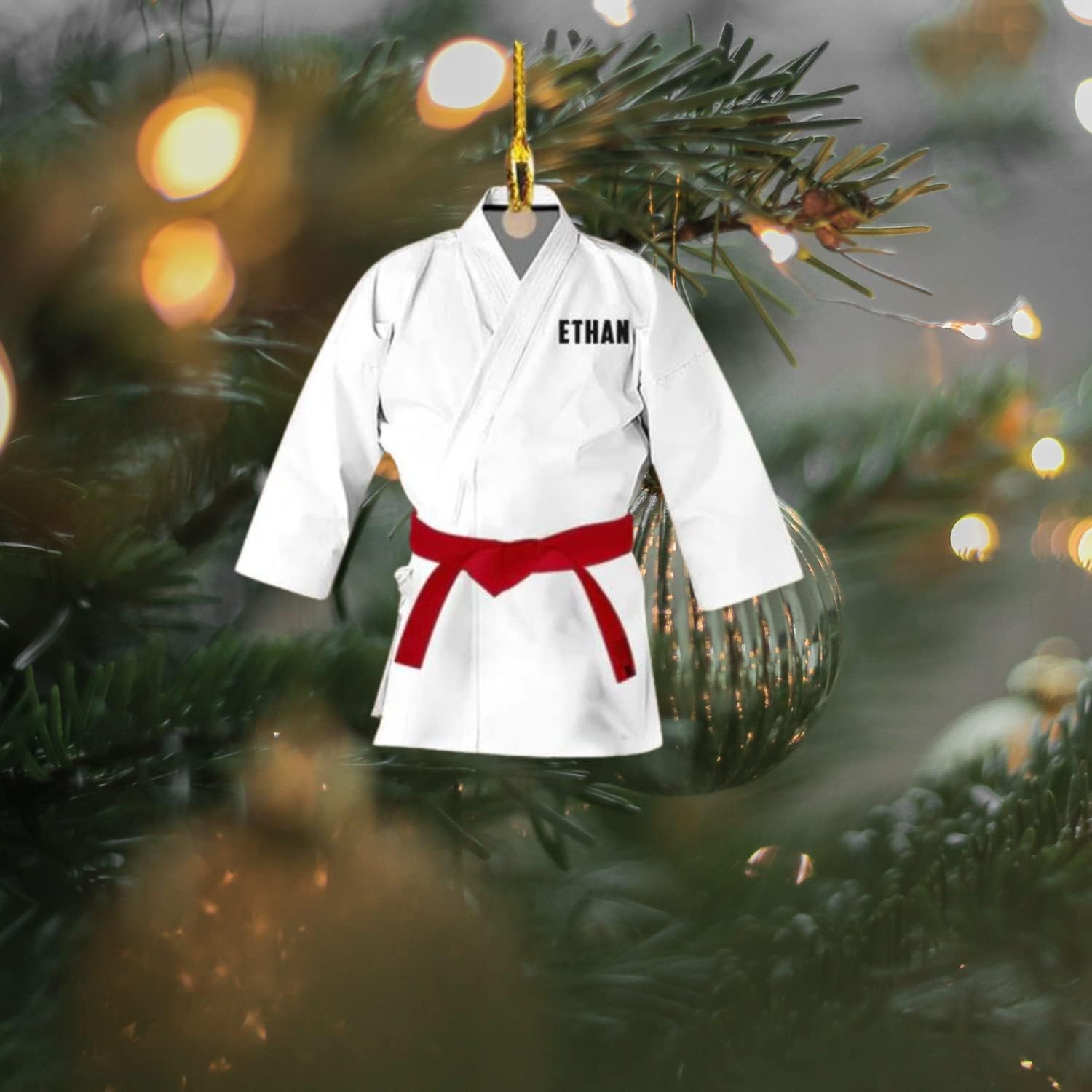 Piratify Personalized Name Karate Ornaments for Christmas Tree, Custom Wood Acrylic Karate Christmas Ornament for Xmas 2024 Karate Gift for Karate Lover Pine Hanging Tree Decorations (Karate 1)