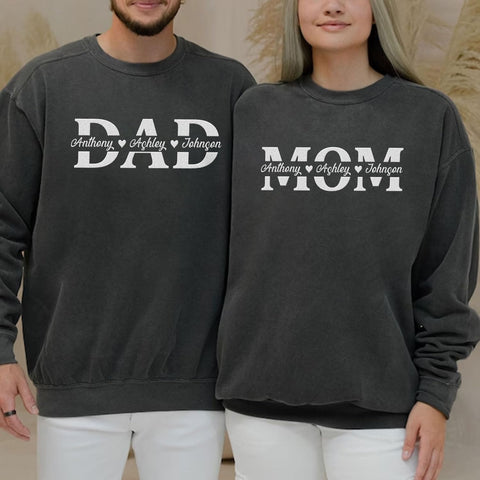 Custom Dad Mom Embroidered Sweatshirt, Family Matching Sweatshirt, Mama Daddy Est Year Gift, Mothers Fathers Day (Cotton, SS147)