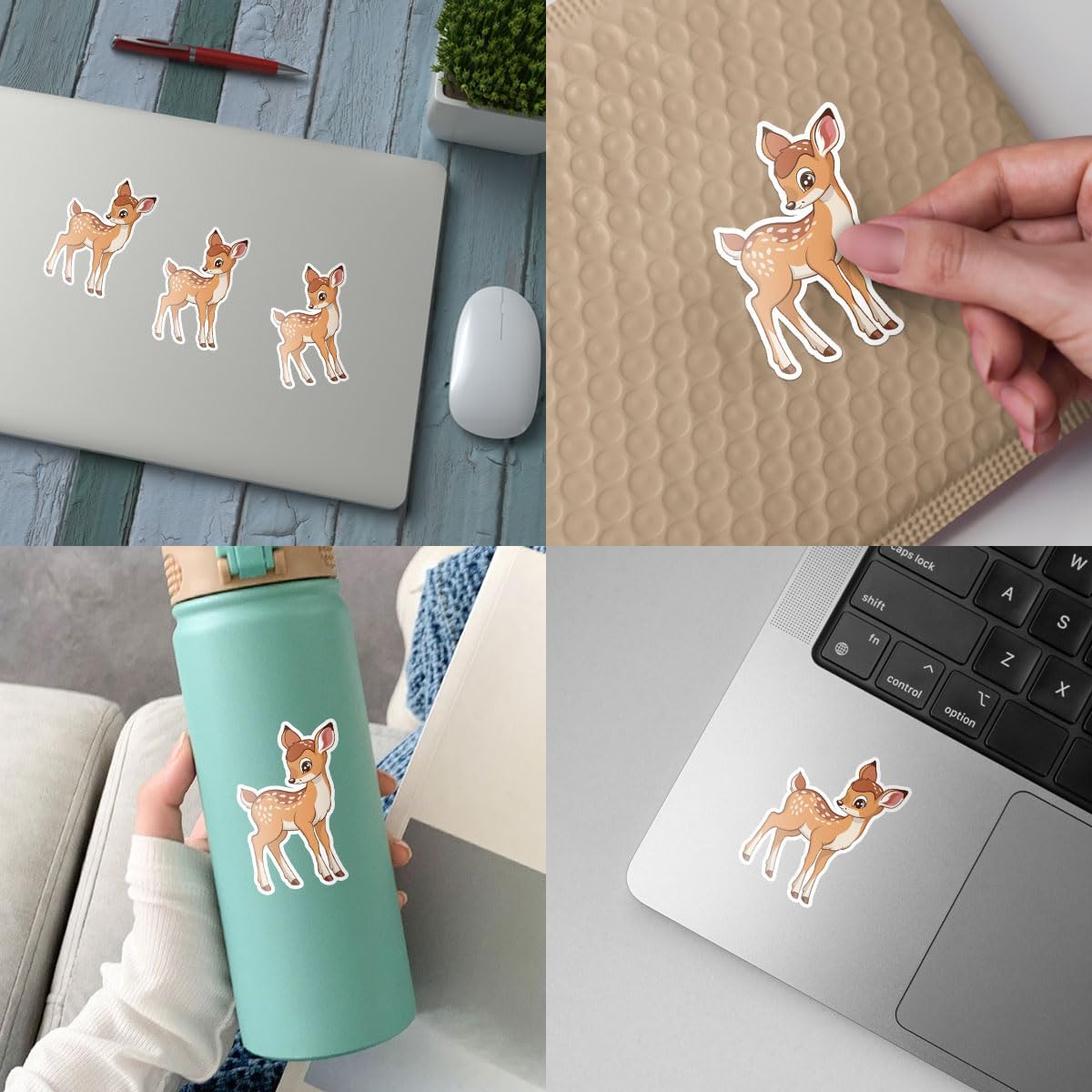 (3Pcs) Cute Baby Deer Vinyl Sticker, Lovely Deer Doe Animal Stickers, Deer Hunter Decal, Deer Face Decal, Hunting Gifts - Stickers for Laptop Water Bottle Phone Car Window Helmet 3 Inches (Deer 2)