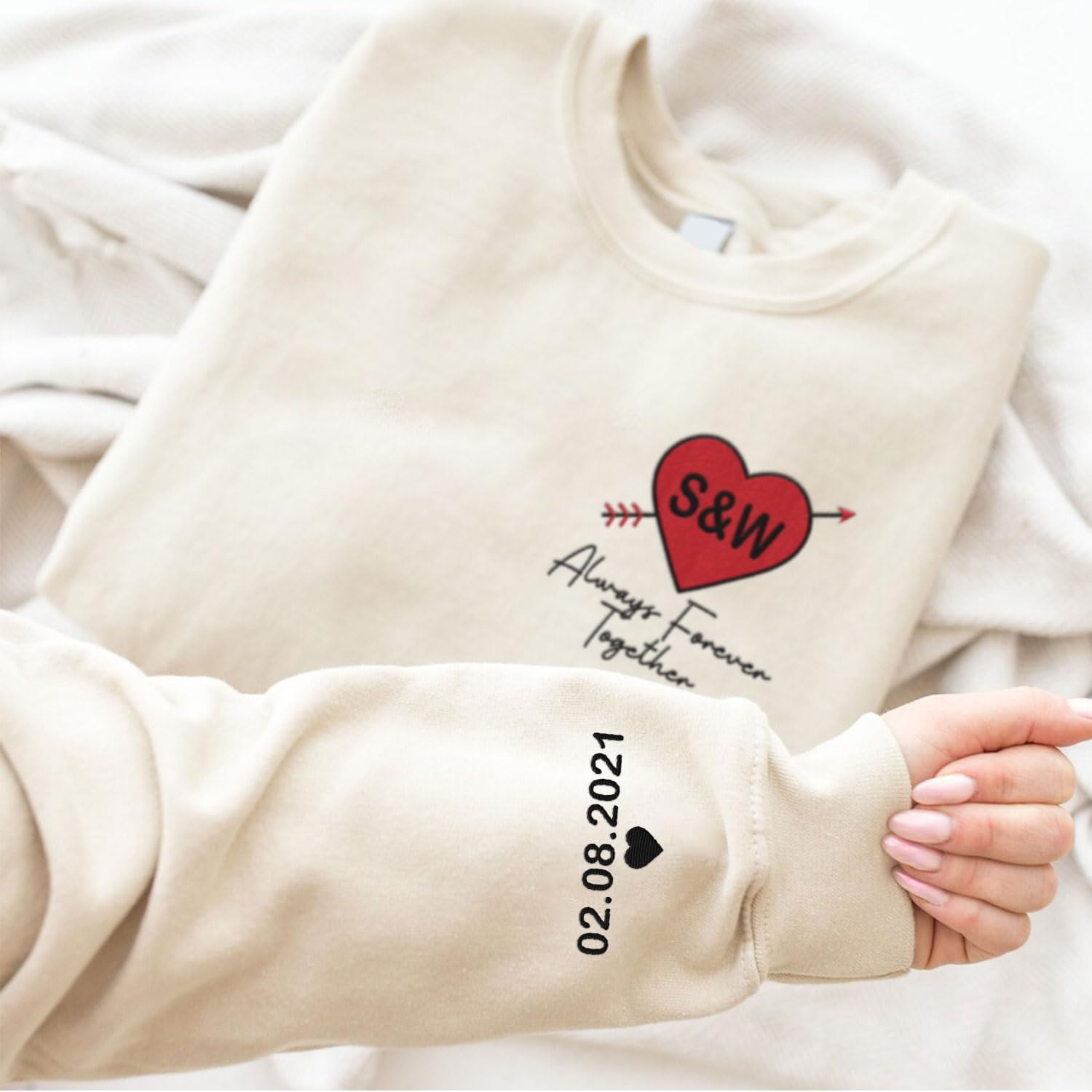 Personalized Embroidered Heart Hoodies For Couples, Matching Couple Sweaters Custom Anniversary Sweatshirts Spider Heart