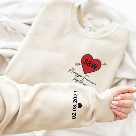 Personalized Embroidered Heart Hoodies For Couples, Matching Couple Sweaters Custom Anniversary Sweatshirts Spider Heart